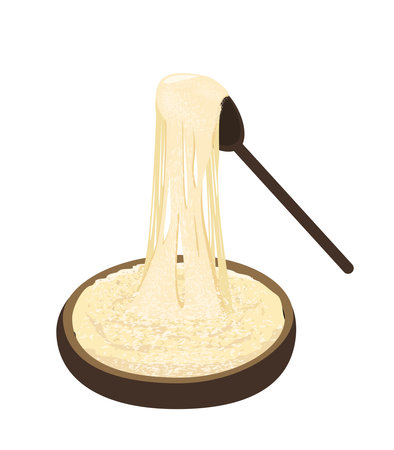 Elarji,corn porridge with a lot of cheese suluguni.Dish of national Georgian cuisine,originating from the Samegrelo region.Caucasian Kartuli food,Sakartvelo cuisine.Flat vector illustration isolatedのイラスト素材