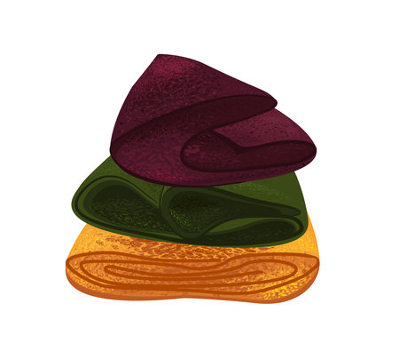 Tklapi, dried puree, fruit pastille.National Georgian sweet dessert.Delicious Georgian traditional delicacy with juice of grape isolated on white background.Colorful Flat vector illustrationのイラスト素材