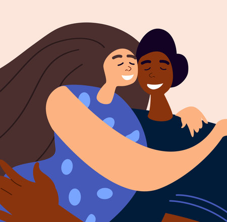 Valentines Day.Loving Smiling Happy Couple Portrait of Man and Woman Hugging.Happy Lovers Relationships Dating,Lifestyle.Romantic Connection Feelings Emotions Romance Love.Flat Vector Illustrationのイラスト素材