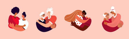 Different hugging Couples.Young,African, Elderly Retired Couples Celebrate Holiday.Men Hugging...
