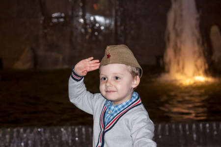 Child Emotions. Funny boy. A boy in a military cap. Portrait.の写真素材