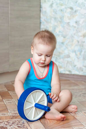 Sports attributes and child. The boy is an athlete. Sports and children.の写真素材