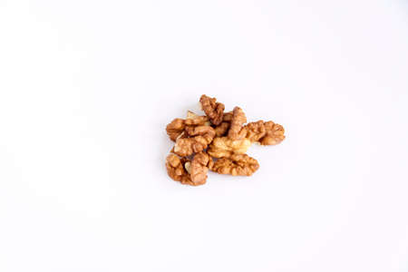 Walnuts without shells on a white background. Healthy nuts. Walnuts.の写真素材