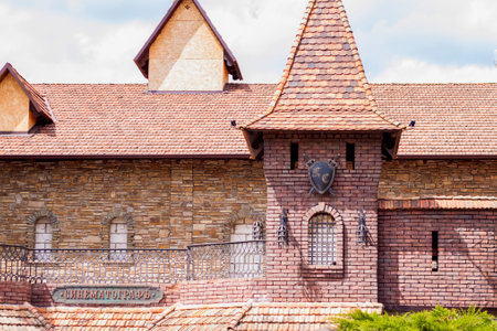2021-05-07. Russia. Kamensk-Shakhtinsky, Rostov region. Beautiful buildings in the form of castles. and ancient buildings. LOGA Landscape Park territoryのeditorial素材