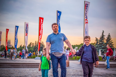 2022-06-12. Russia, Moscow. The city center. A walk through the center in Moscow on a holiday. family, children. joyful emotions.のeditorial素材