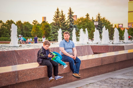 2022-06-12. Russia, Moscow. The city center. A walk through the center in Moscow on a holiday. family, children. joyful emotions.のeditorial素材