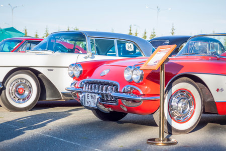 2022-08-12 Tatarstan, Verkhneuslonsky district, village. Savino. Resort town "Sviyazhsky hills". Kazan Festival of Historical Technology. retro cars.のeditorial素材