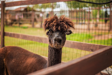 Portrait of an Alpaca in close-up. Alpaca in the pen. Animals, farmの写真素材
