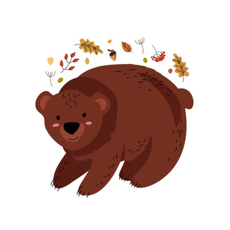 Adorable and Charming Forest Animal Design Featuring a Cute Bear Whimsical Woodland Creature Illustration for Kids Products, Nursery Decor, and Baby Apparelのイラスト素材