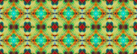 Ikat Embroidery. Cosmos Seamless Ikat Pattern. Fluorescent Ikat Tribal Pattern. Vivid Endless...