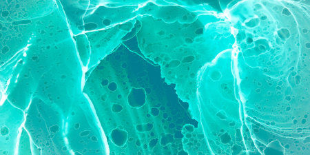 Oil Water Abstract. Turquoise Cloud. Mint Oil Paint Pattern. Turquoise Abstract Oil Canvas. Green...