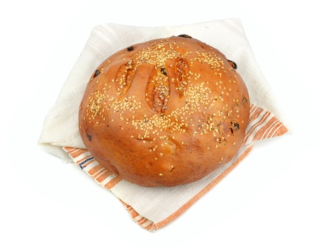  bread wrapped in a towel isolated on white background                                  の写真素材