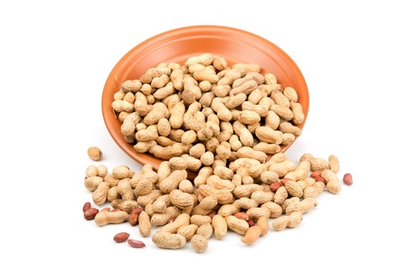 groundnut in plate isolated on white backgroundの写真素材