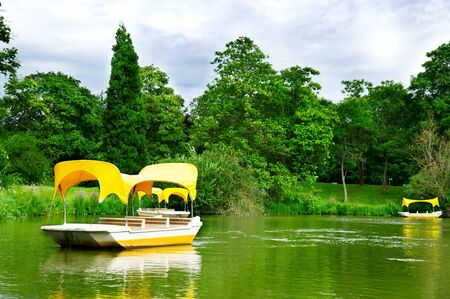Boats for walks around the lake の写真素材