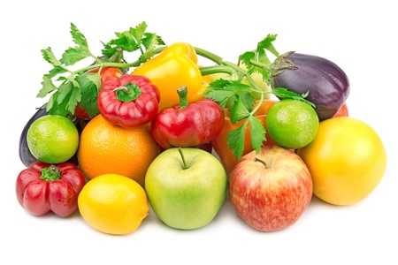 fruits and vegetables isolated on white backgroundの写真素材