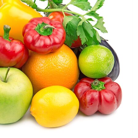 fruits and vegetables isolated on white backgroundの写真素材