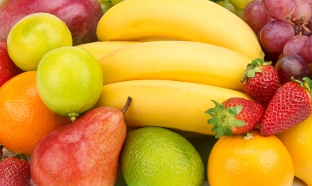 Multicolored background of fruits and berriesの写真素材