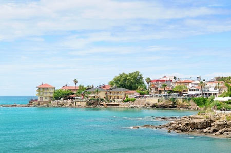picturesque bay and the city on the peninsulaの写真素材