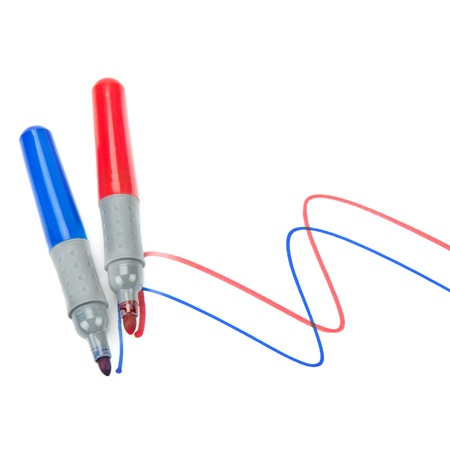 set of colored markers on white backgroundの写真素材