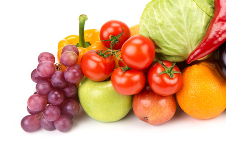set of fruits and vegetables isolated on white backgroundの写真素材