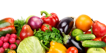 set of fruits and vegetables isolated on white backgroundの写真素材