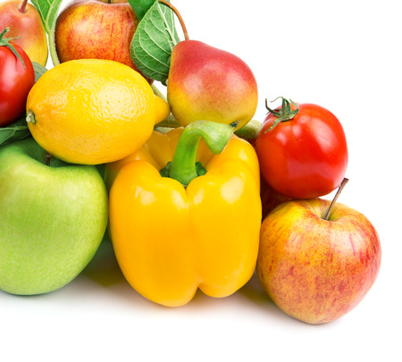 fruits and vegetables isolated on white backgroundの写真素材