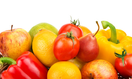fruits and vegetables isolated on white backgroundの写真素材