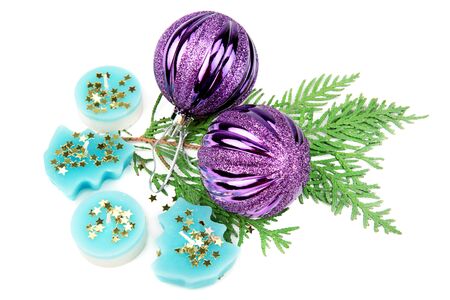 Christmas decorations isolated on white backgroundの写真素材