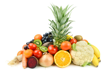 set of different fruits and vegetables  on white backgroundの写真素材