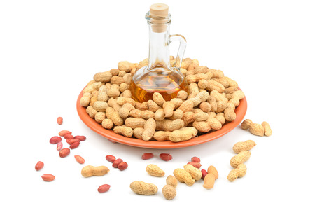 Peanuts and peanut butter isolated on white backgroundの写真素材