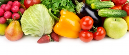 set of fruits and vegetables isolated on white の写真素材