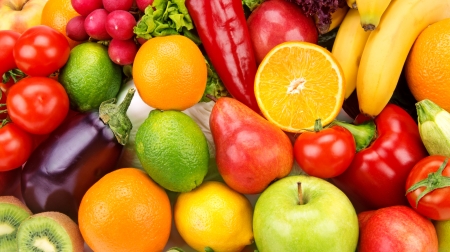 bright background of ripe fruits  and vegetablesの写真素材
