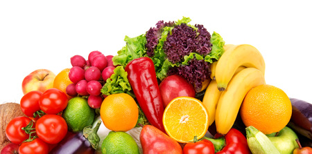 set of fruits and vegetables isolated on white backgroundの写真素材