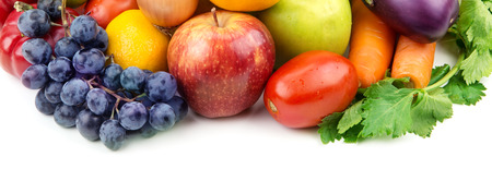 fruits and vegetables isolated on white backgroundの写真素材