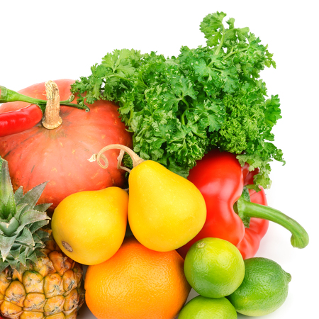 fruit and vegetable isolated on white backgroundの写真素材