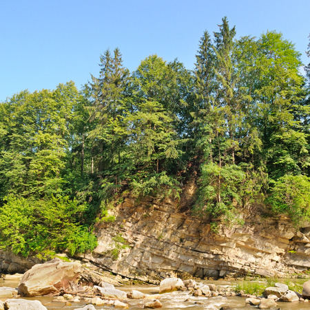 Steep bank of the Dniester River, Carpathians Ukraineの写真素材