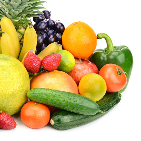 vegetables and fruits isolated on white backgroundの写真素材