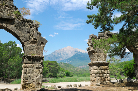 ruins of the ancient city of Phaselis and Olympus mountainの写真素材