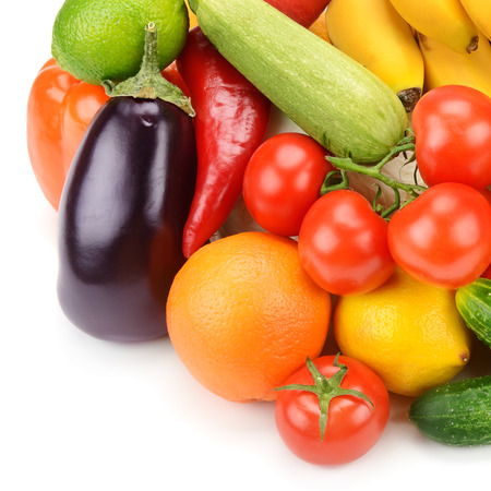 set of fruits and vegetables isolated on white backgroundの写真素材