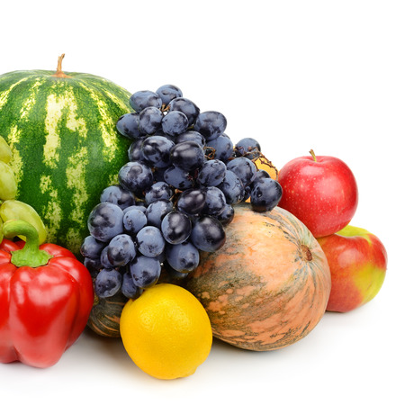 set of fruits and vegetables isolated on white backgroundの写真素材
