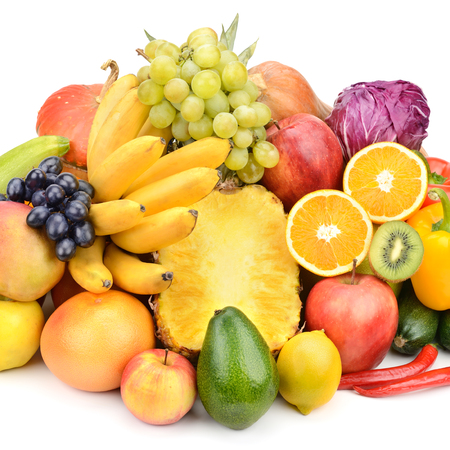 fruits and vegetables isolated on white backgroundの写真素材