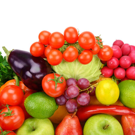 fruits and vegetables isolated on white backgroundの写真素材