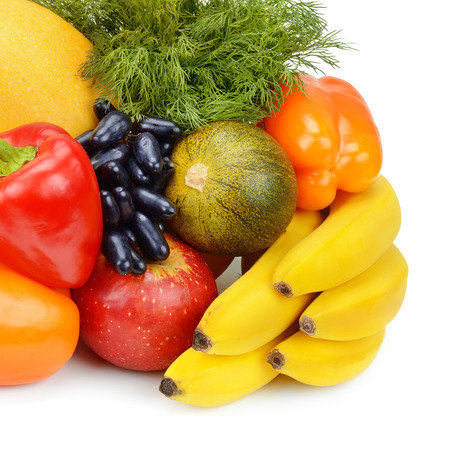 set of fruits and vegetables isolated on white backgroundの写真素材