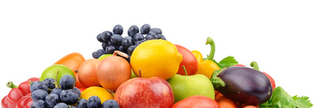 fruits and vegetables isolated on white の写真素材