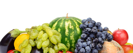 set of fruits and vegetables isolated on white backgroundの写真素材