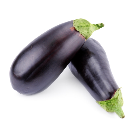 ripe eggplants isolated on white backgroundの写真素材