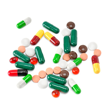set of pills isolated on white backgroundの写真素材
