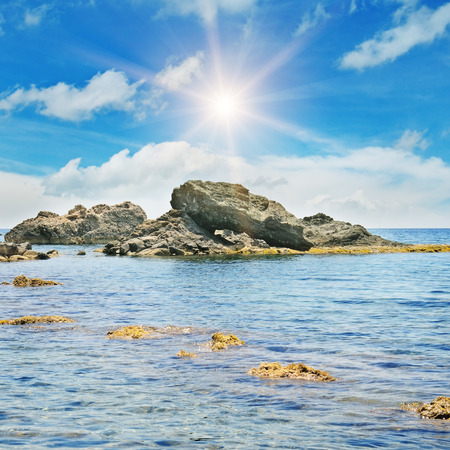 ocean, picturesque beach and blue skyの写真素材