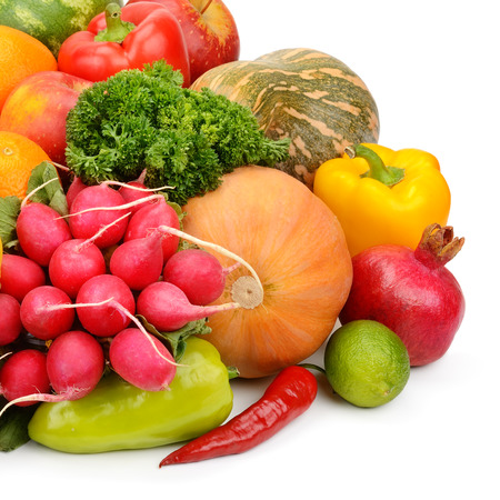 vegetables and fruits isolated on white backgroundの写真素材