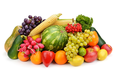 fruits and vegetables isolated on white backgroundの写真素材
